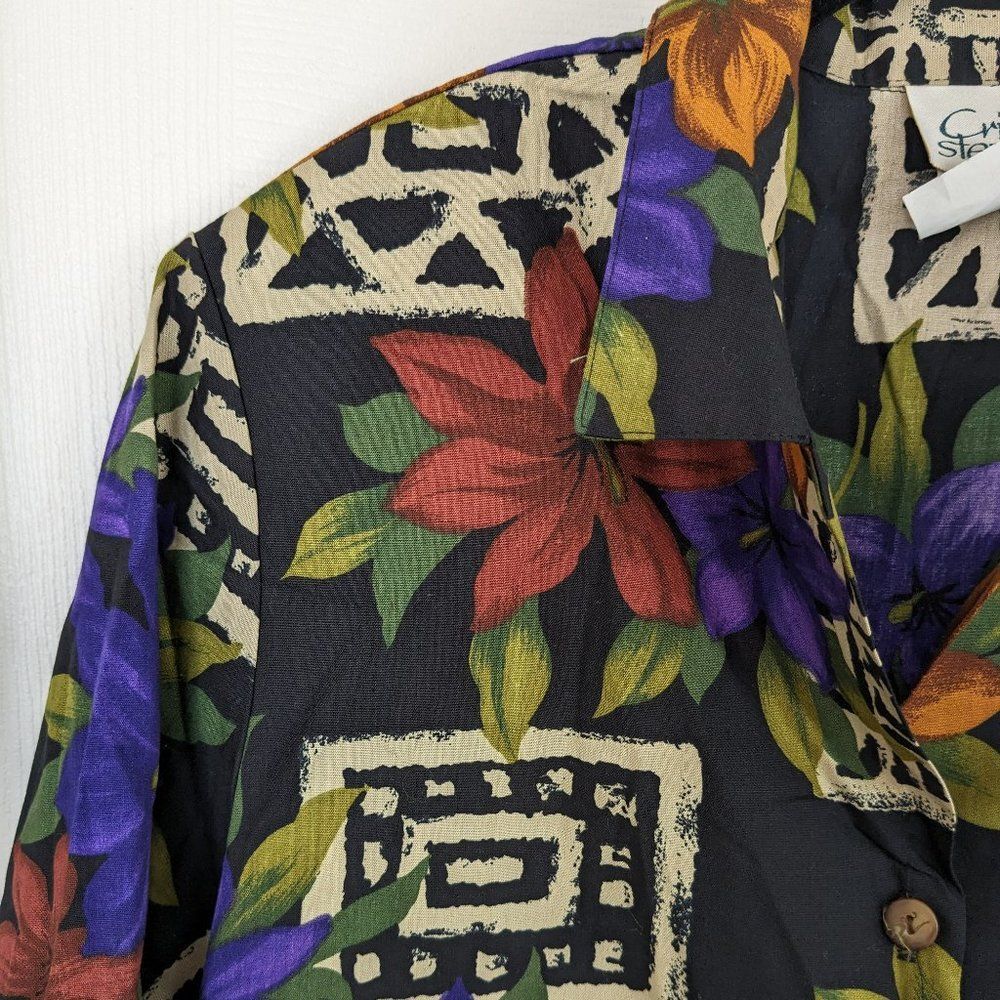 Vintage Cristin Stevens Floral Tribal Print Button Up Blouse - Large - BBQ Wear! - Picture 3 of 8